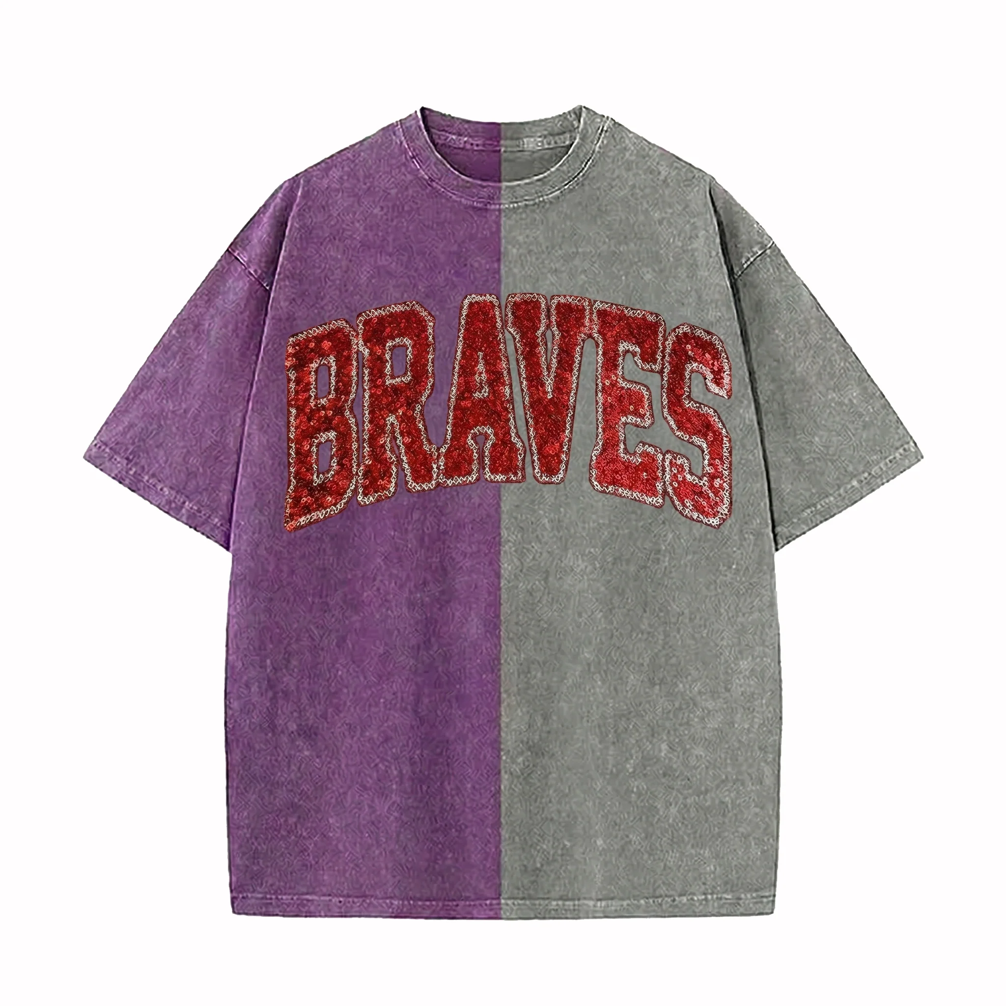 Personalized Sequin Applique Mascot Team Name Game Day Two Tone Washed T-shirt Gifts for Sports Mom