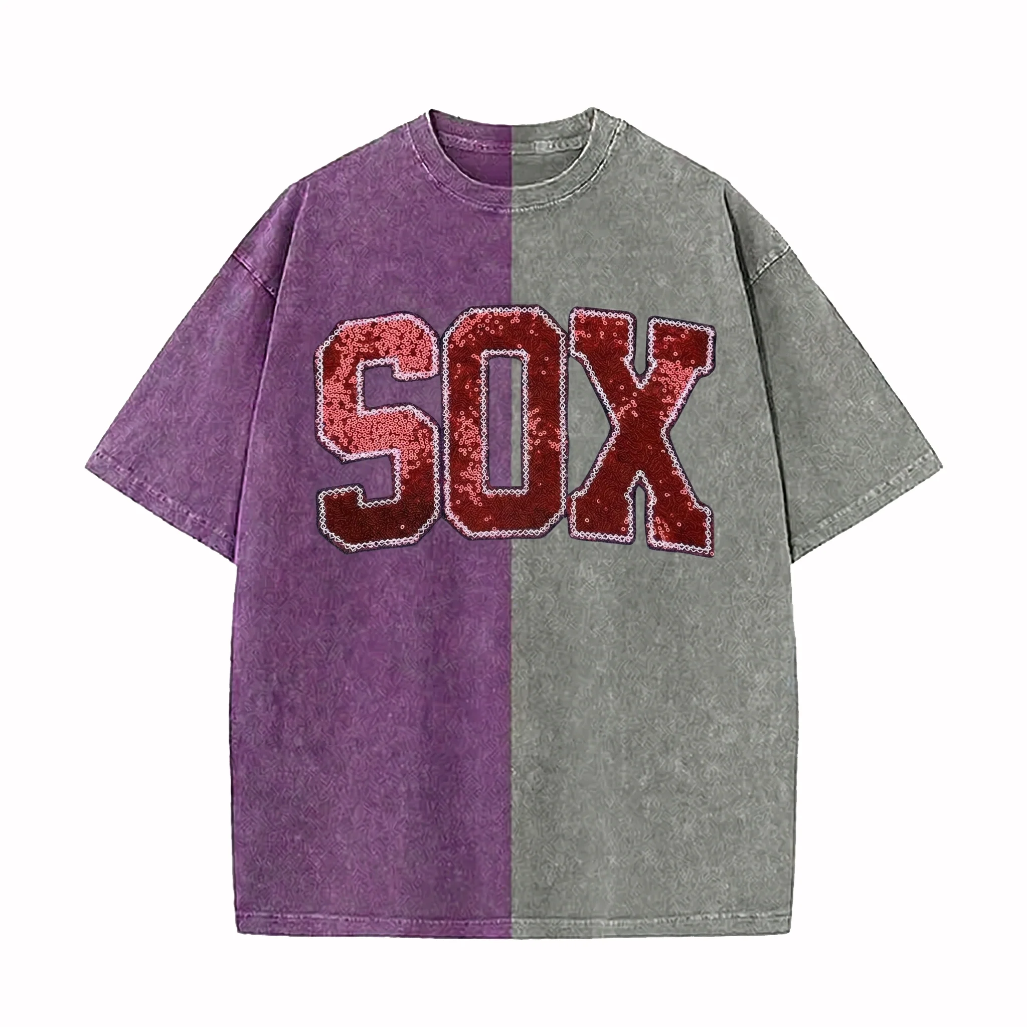 Personalized Sequin Applique Mascot Team Name Game Day Two Tone Washed T-shirt Gifts for Sports Mom