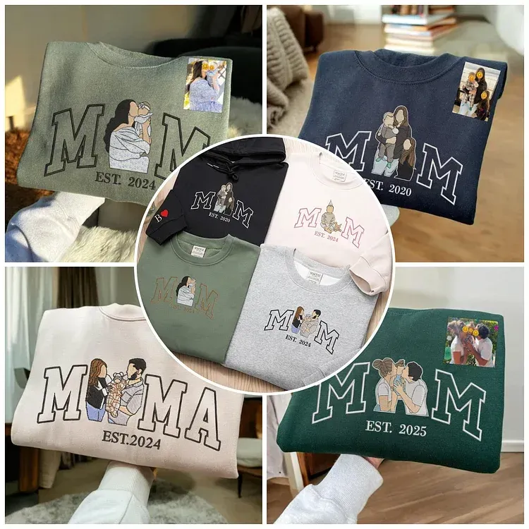 Customized Mom Mum Mother-Child Photo Mother's Day Embroidered Sweatshirt