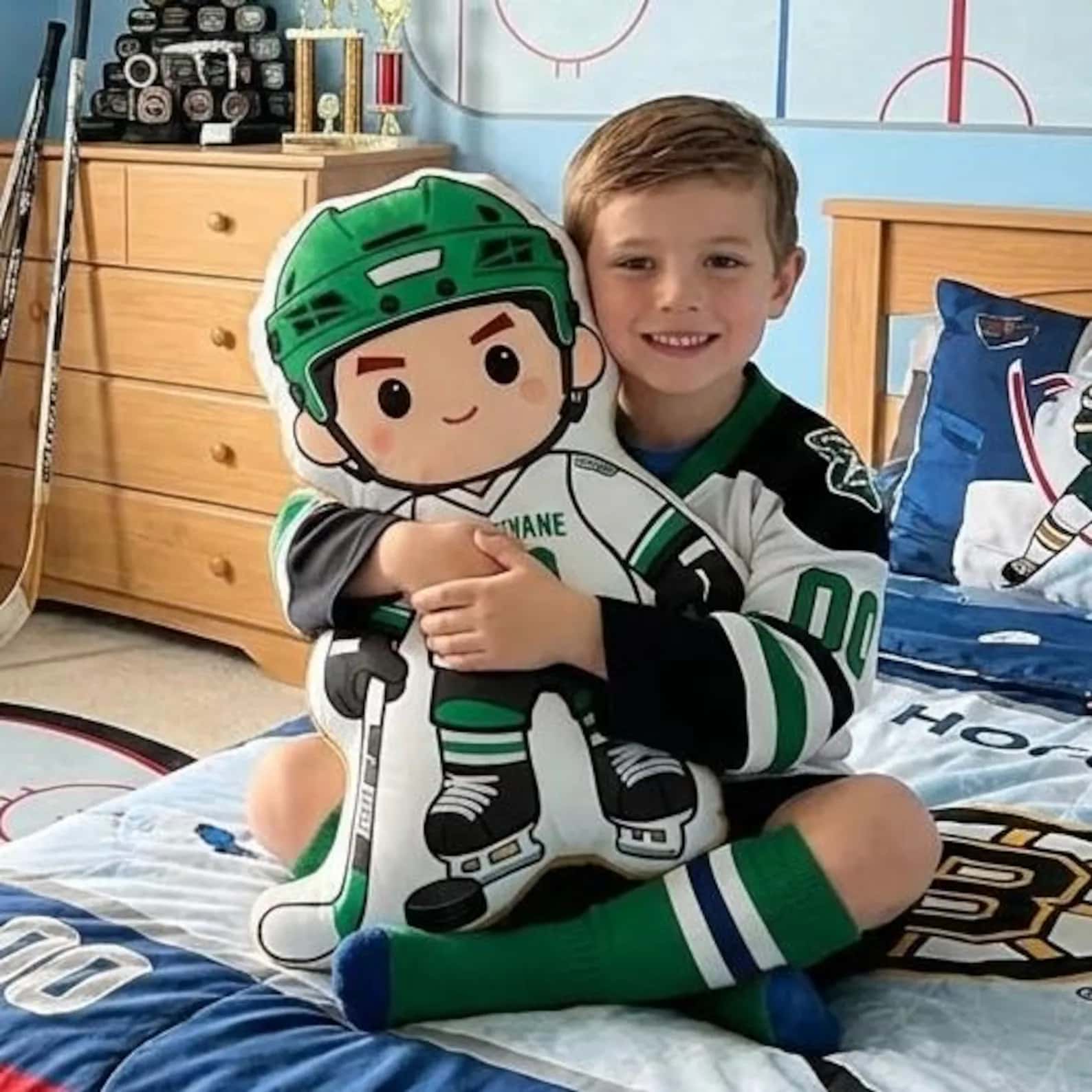 Hockey Player Custom Pillow Personalized Name Number Kids Sports Gift Bedroom Decor