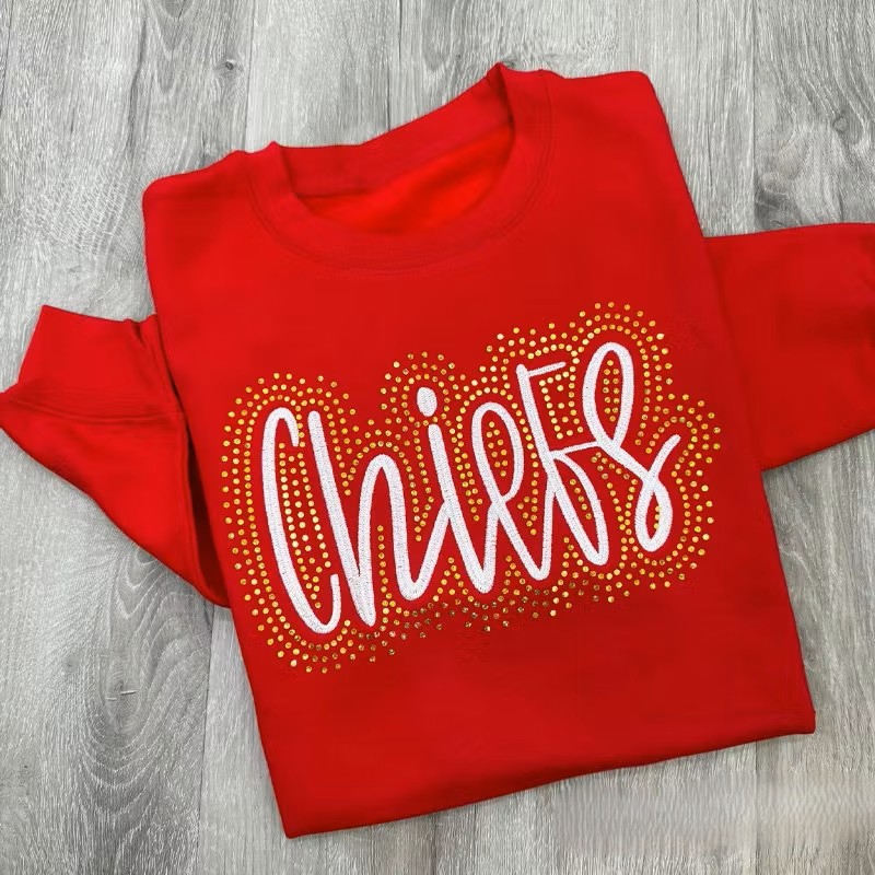 Custom Team Name Chiefs Embroidered & Bling Sweatshirt T-shirt Hoodie