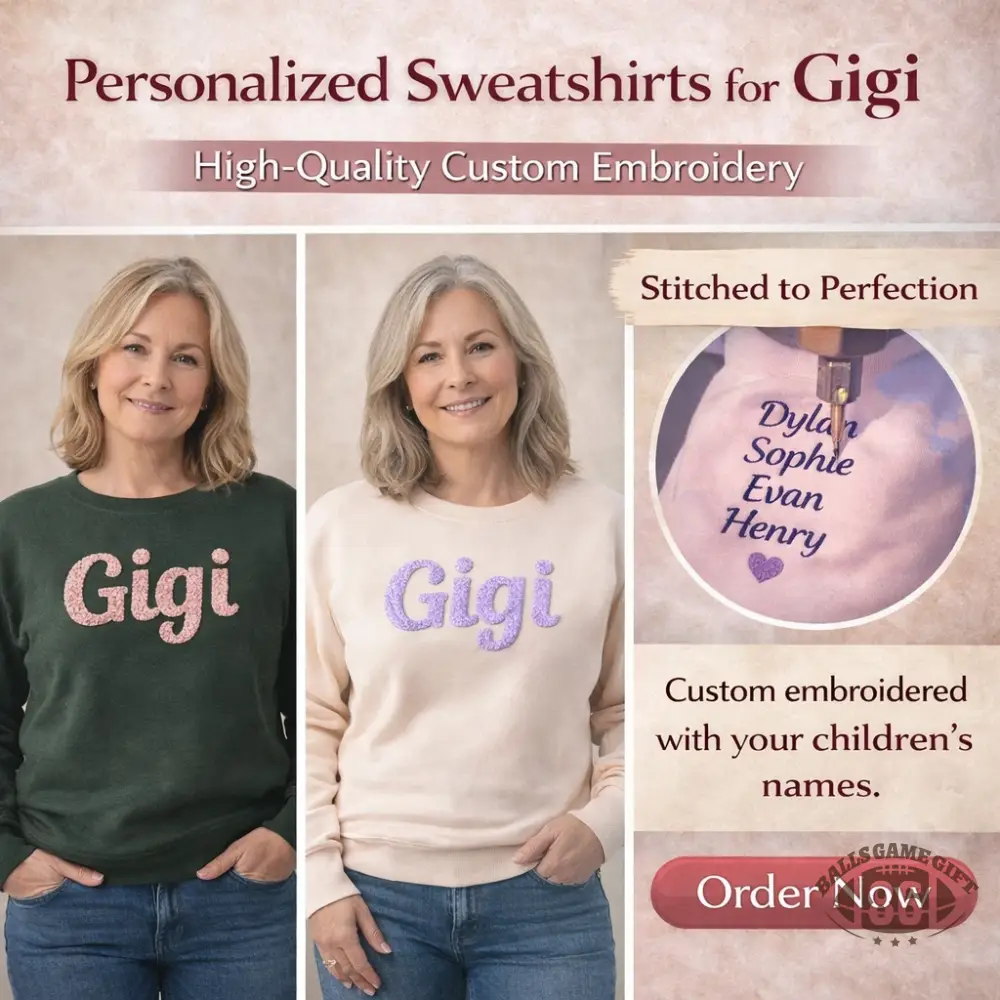 Custom Chenille Yarn Embroidered Mama Sweatshirt with Kids Names on Sleeve Mother’s Day Gift