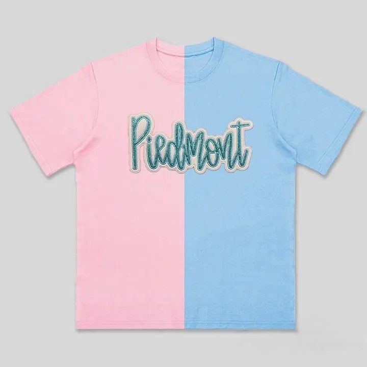 Custom Split Color Mascot Shirt Two Tone Glitter Applique Team Spirit T-Shirt