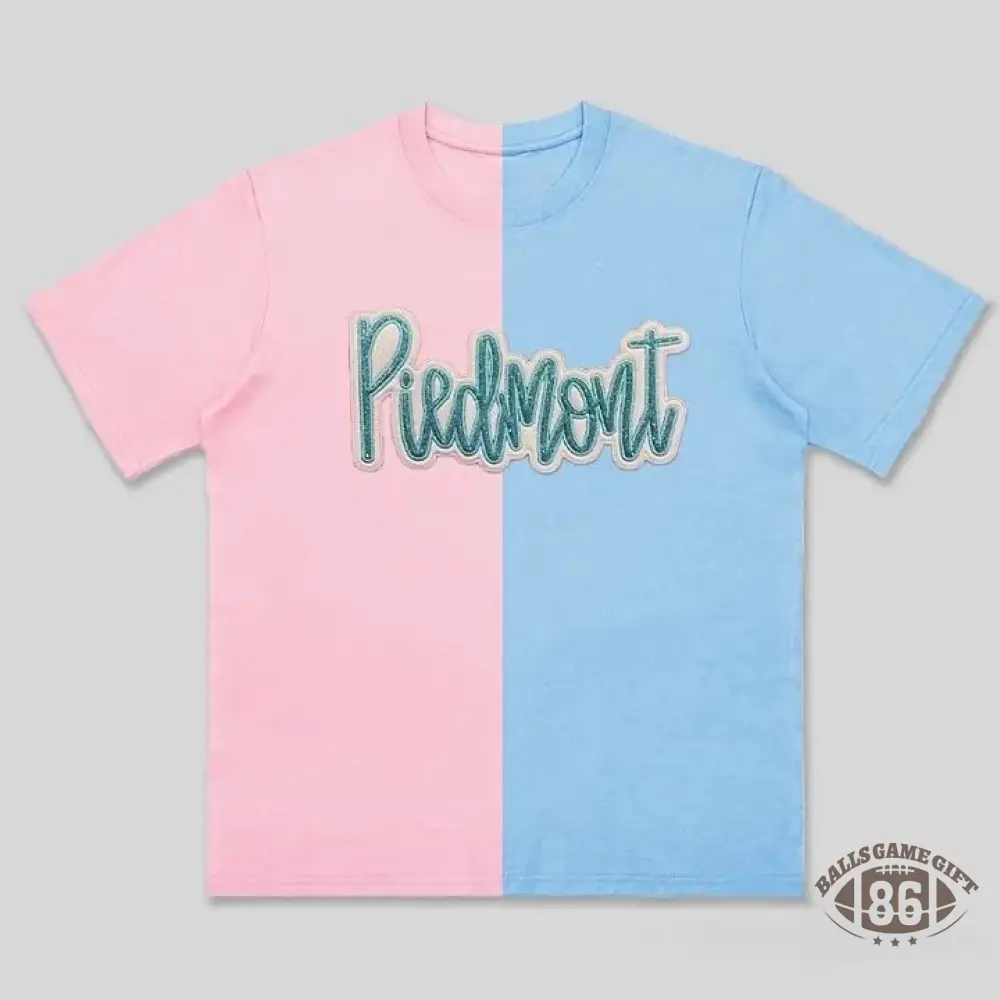Custom Split Color Mascot Shirt Two Tone Glitter Applique Team Spirit T-Shirt
