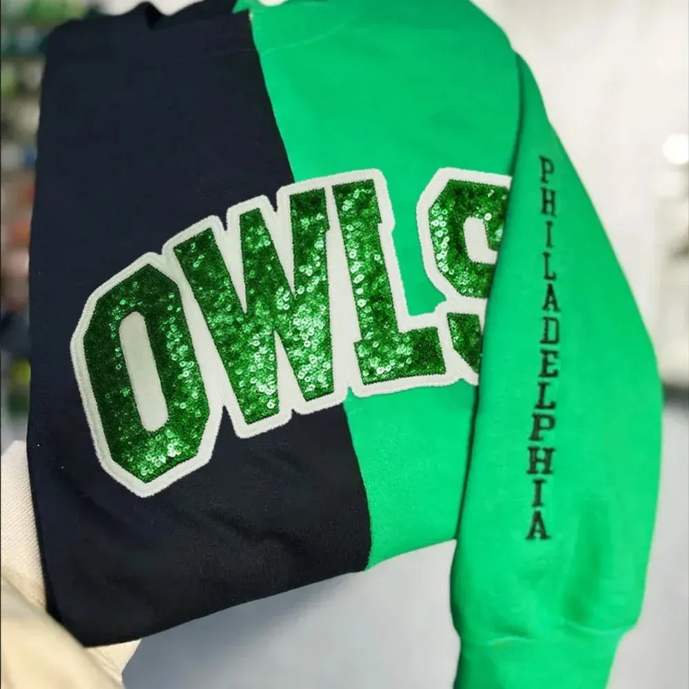 Personalized School Team Sequins Appliqué Sweatshirt – Two-Tone Split Crewneck