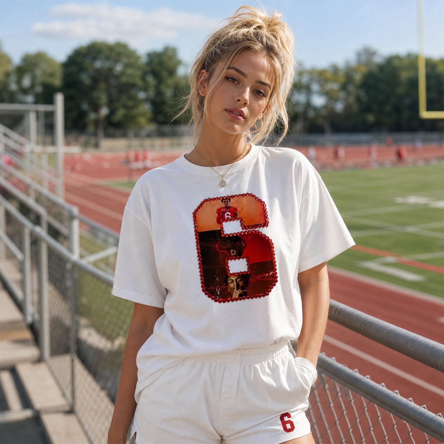 Personalized Photo Number with Rhinestone Outline Tees