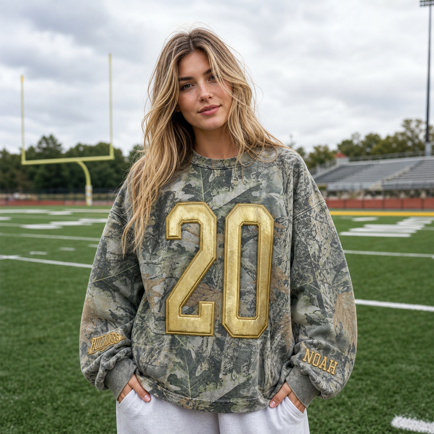 Oversized Metallic Gold Puff Raised Print Sports Jersey Number Pullover, Game Day Fan Apparel