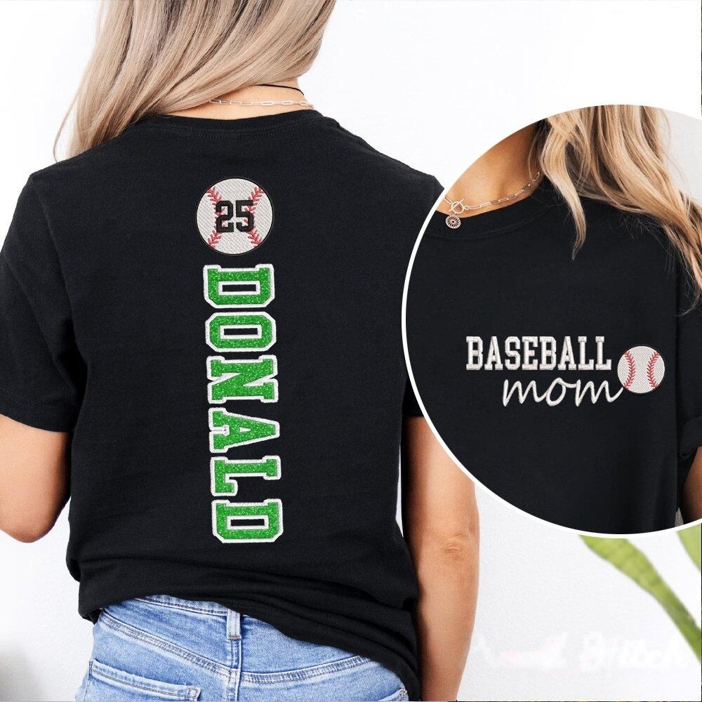 Baseball Mom Sweatshirt Glitter Embroidery Name or Team Name Hoodie