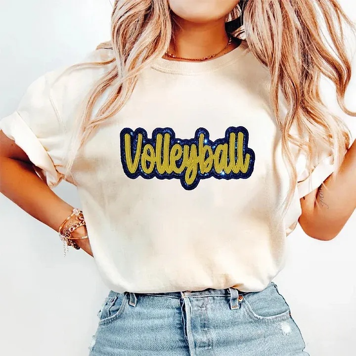 Sequin Volleyball Game Day Distressed T-Shirt with Side Bow Detail