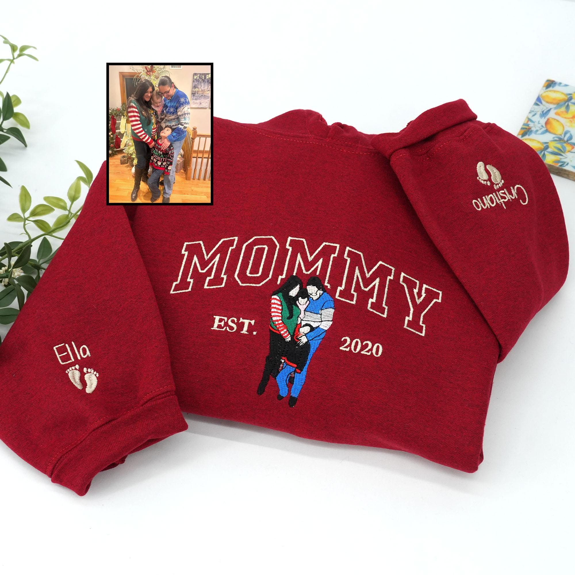 Custom Mama Sweatshirt, Embroidered Kids Portrait Crewneck, Unique Mother's Day Gift Keepsake Gift