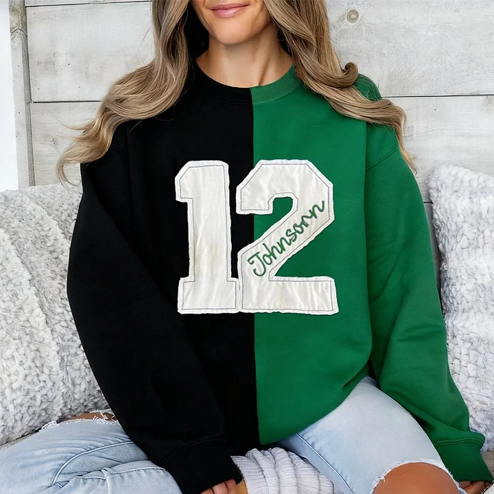  Personalized Sports Number Embroidered Two Tone Crewneck Team or Player Name Gift