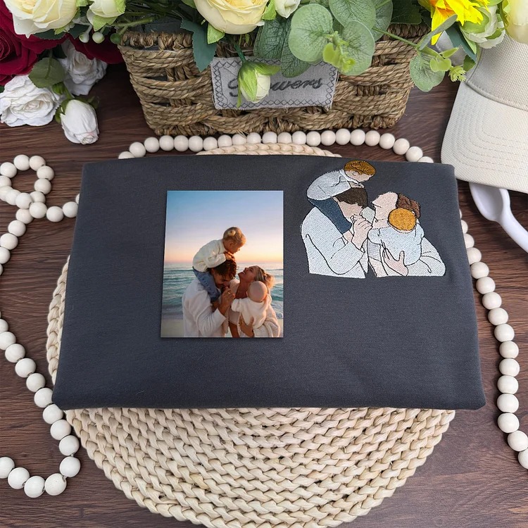 Custom Mama & Mom Portrait Embroidered Sweatshirt, Personalized Family Photo Crewneck, Mother's Day Gift