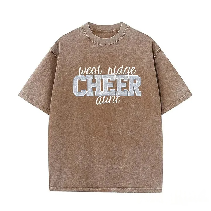 Personalized Custom Glitter Embroidered Cheer Mom Washed T-Shirt