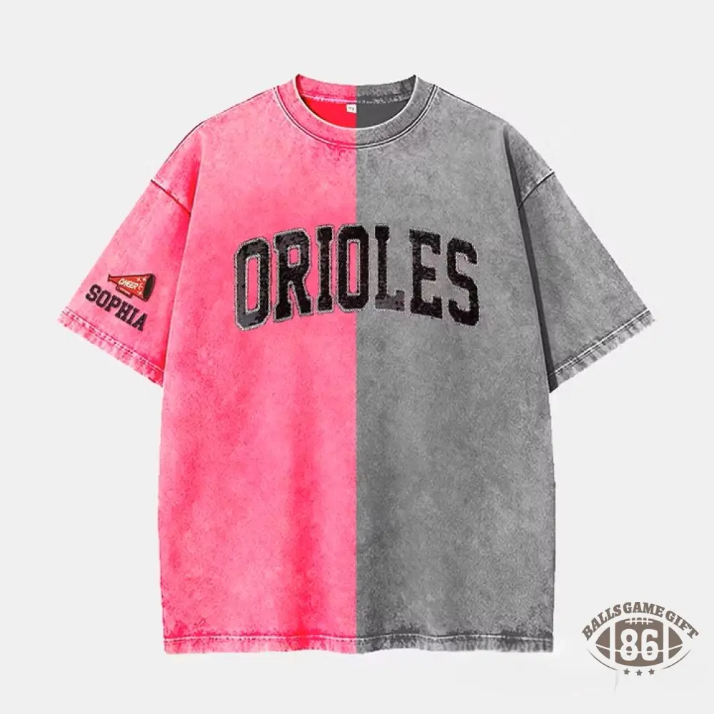 Personalized Sequin Applique Mascot Team Name Game Day Two Tone Washed T-shirt Gifts for Sports Mom