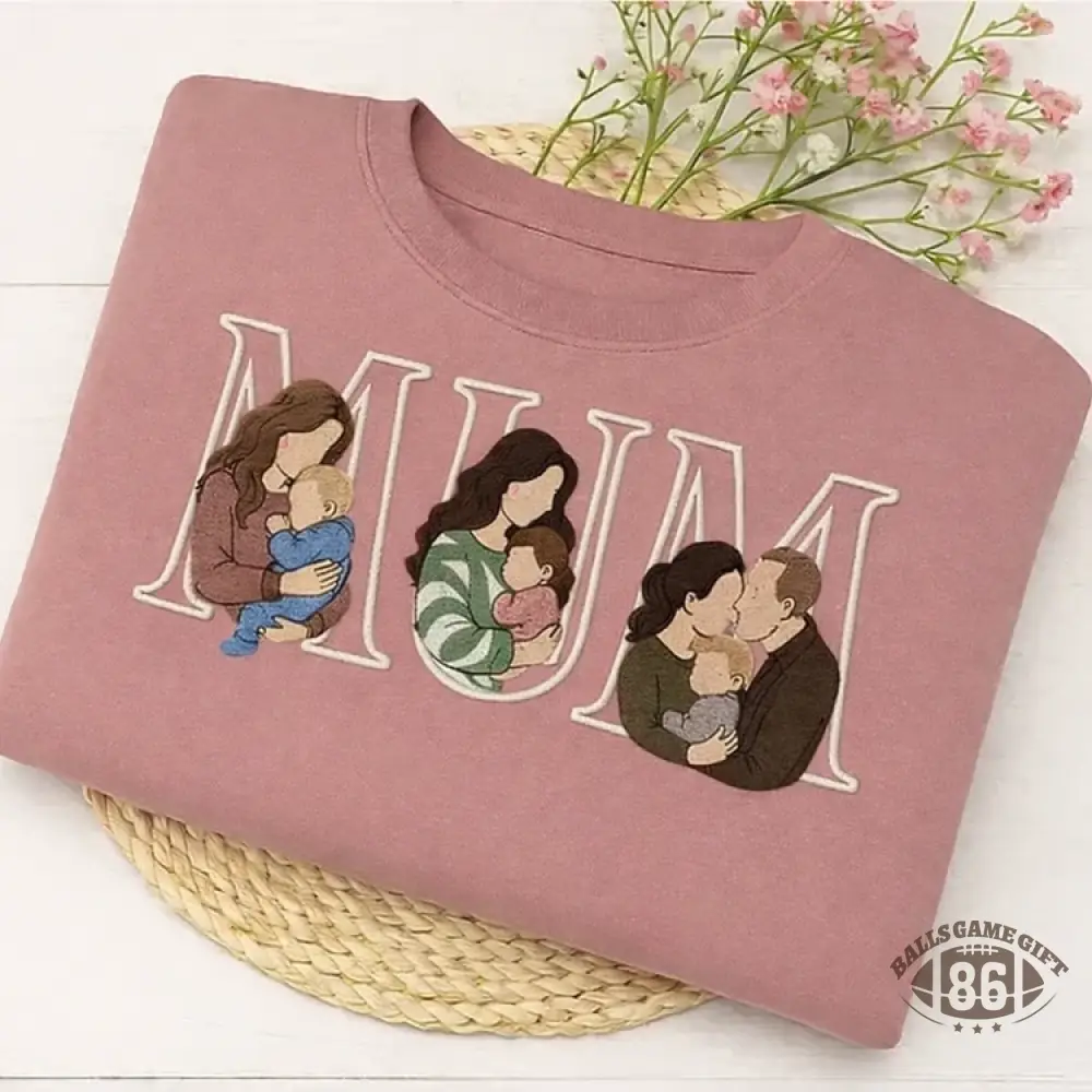  Custom Family Embroidered Portrait Sweatshirt - Gift for Mom Mama