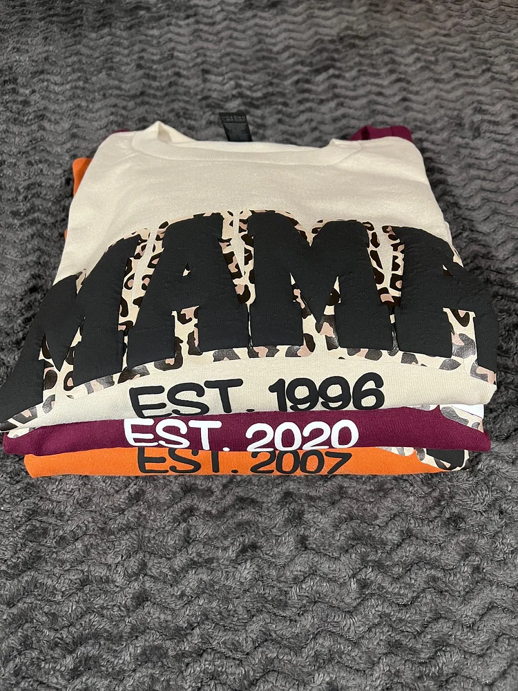 Mama Leopard Puff Print Personalized Sweatshirt or Hoodie with Kids Name Sleeve Gift for Mom