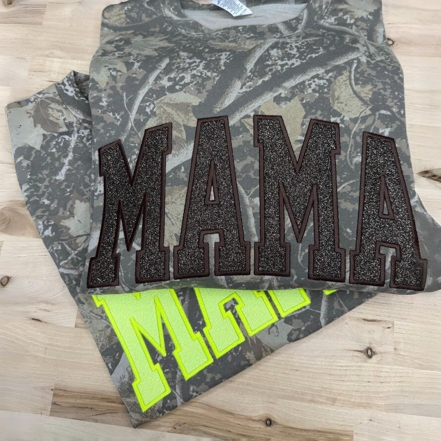 Pamaviva Personalized Camo Glitter Text Mama Shirt Custom Name Hunting Gift for Mom Mothers Day Apparel