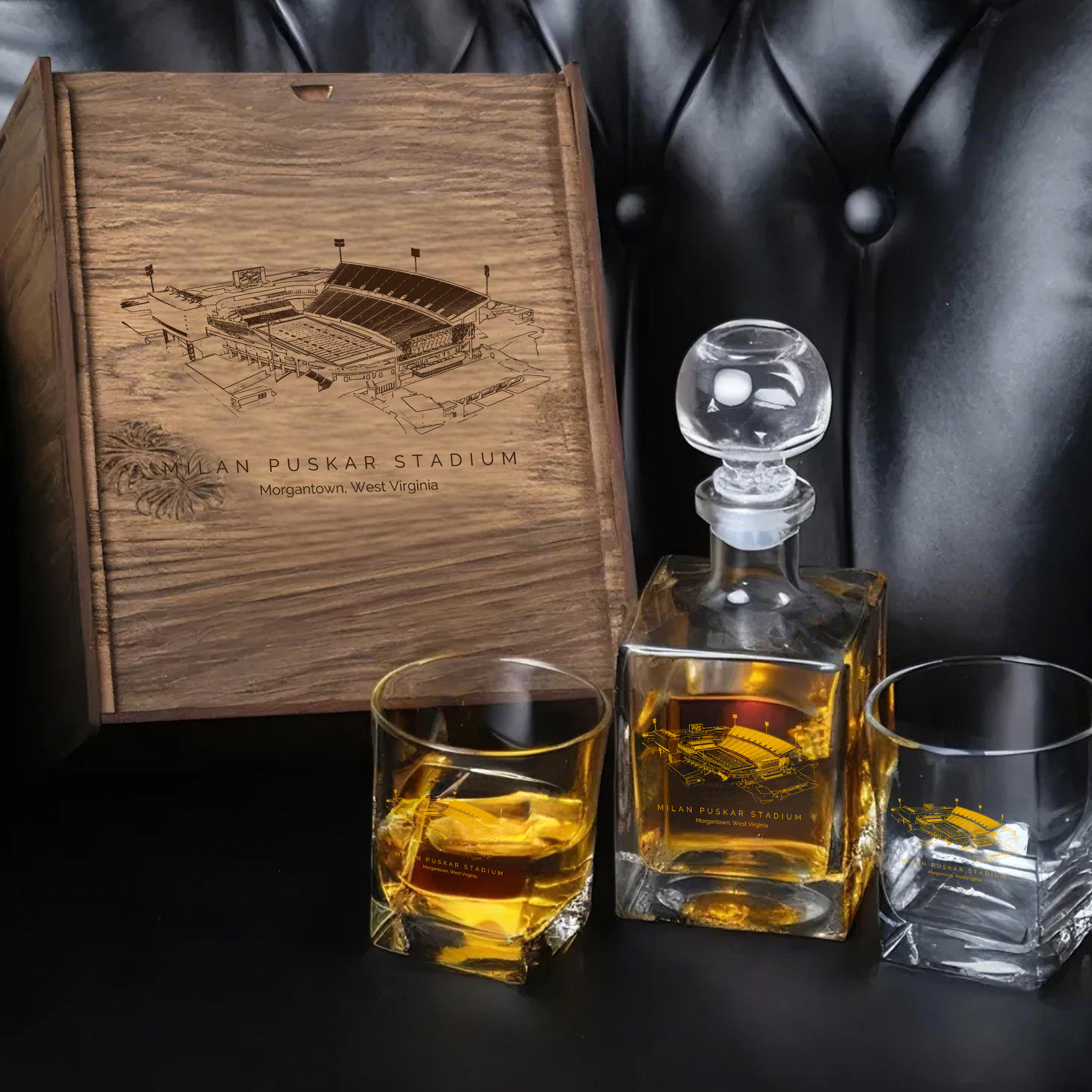 Milan Puskar Stadium - West Virginia Mountaineers Whiskey Set 