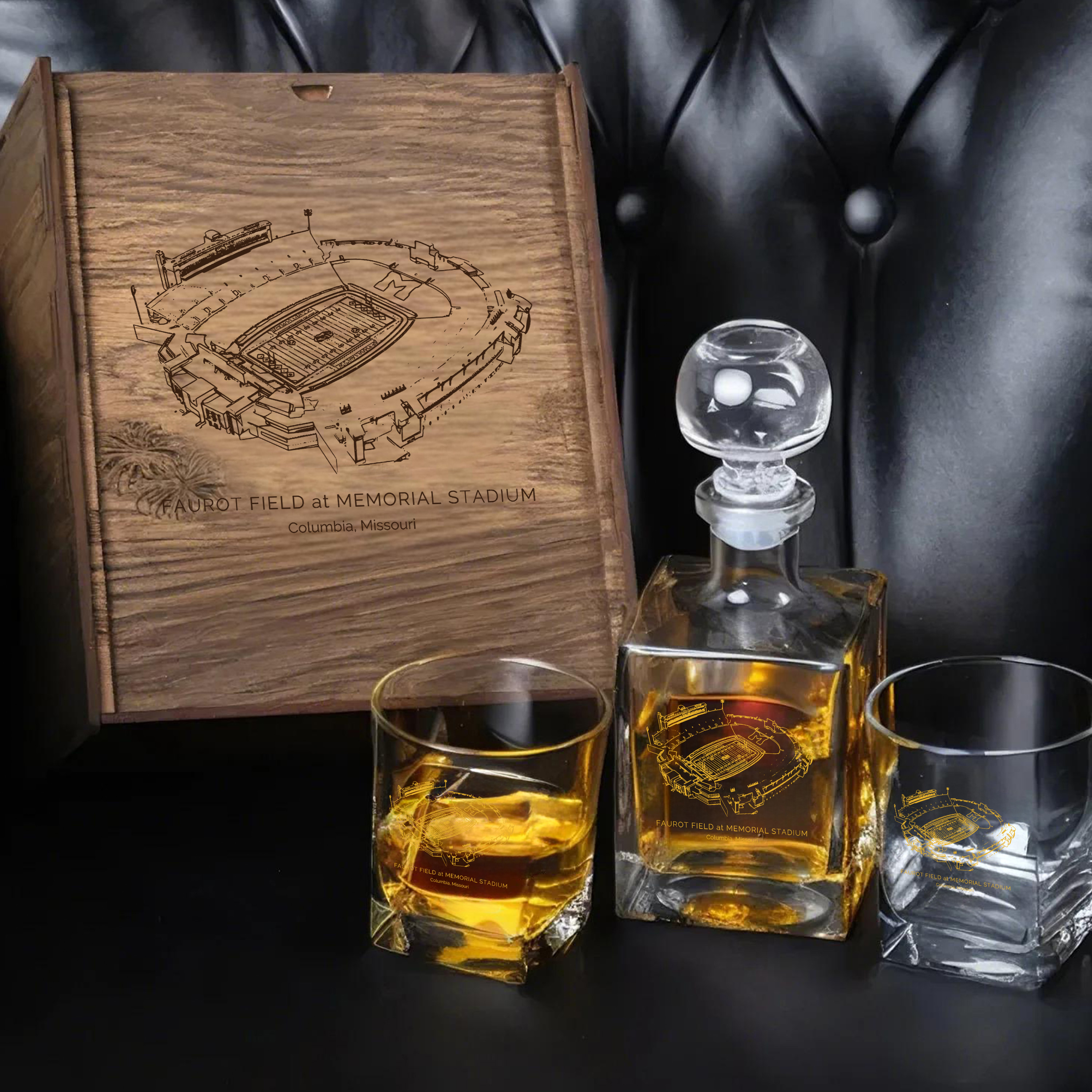 Faurot Field at Memorial Stadium- Missouri Tigers Whiskey Set 