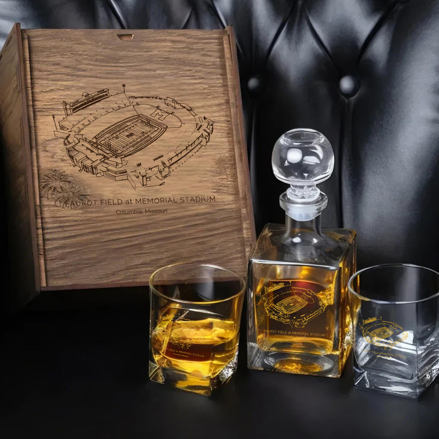 Faurot Field at Memorial Stadium- Missouri Tigers Whiskey Set 