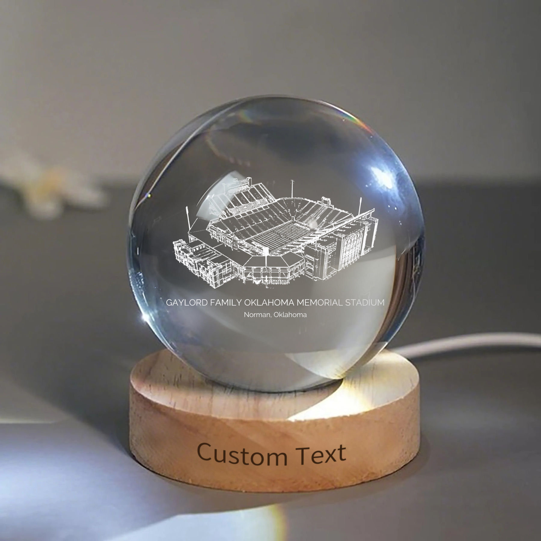 Gaylord Family Oklahoma Memorial Stadium 3D Spherical Crystal Ball Lamp