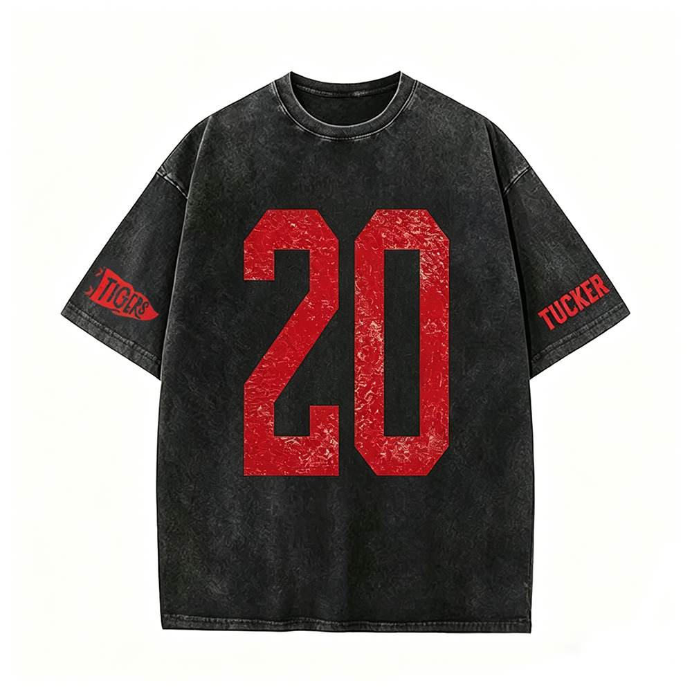 Custom Vintage Varsity Number or Letter Sport Team Washed T-Shirt
