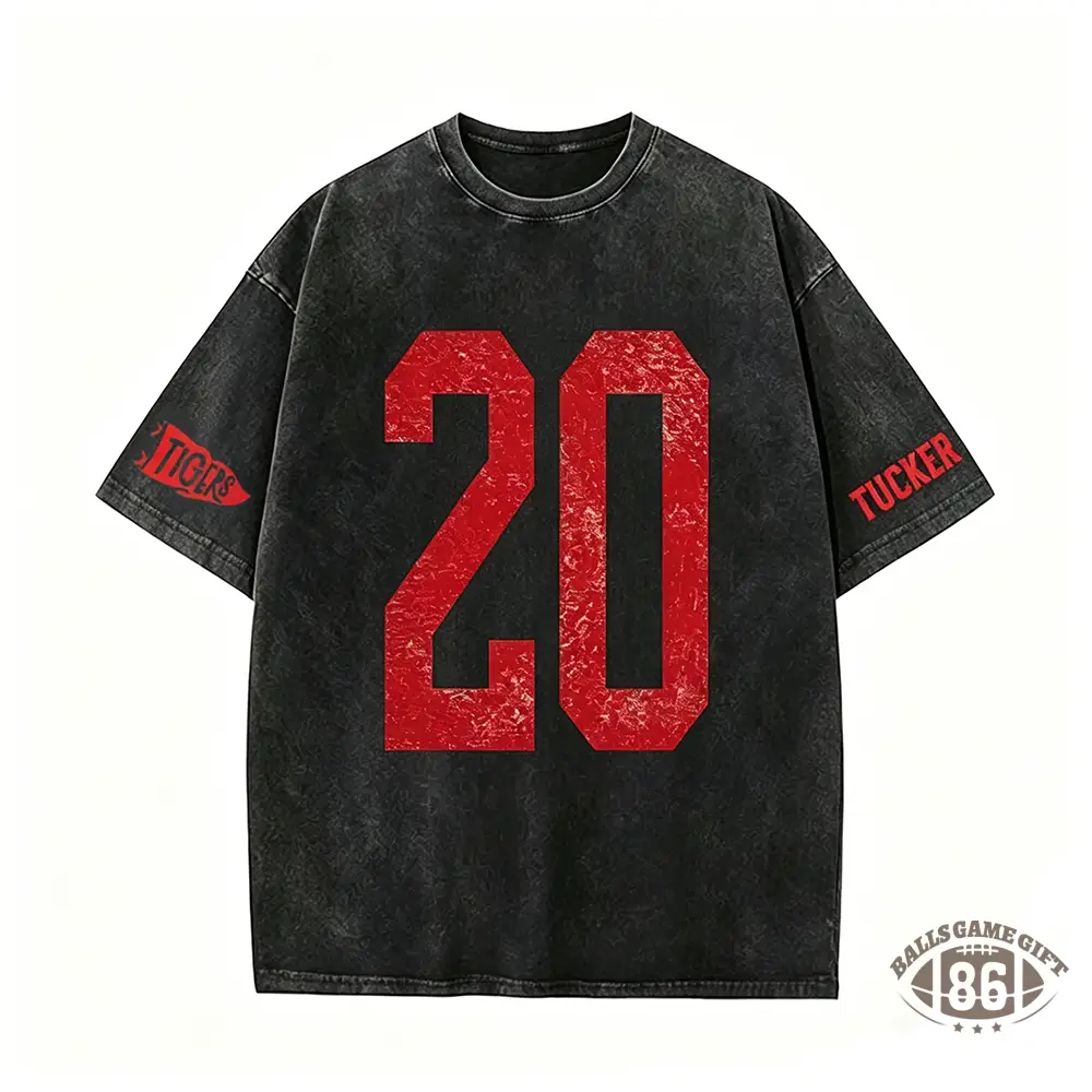 Custom Vintage Varsity Number or Letter Sport Team Washed T-Shirt