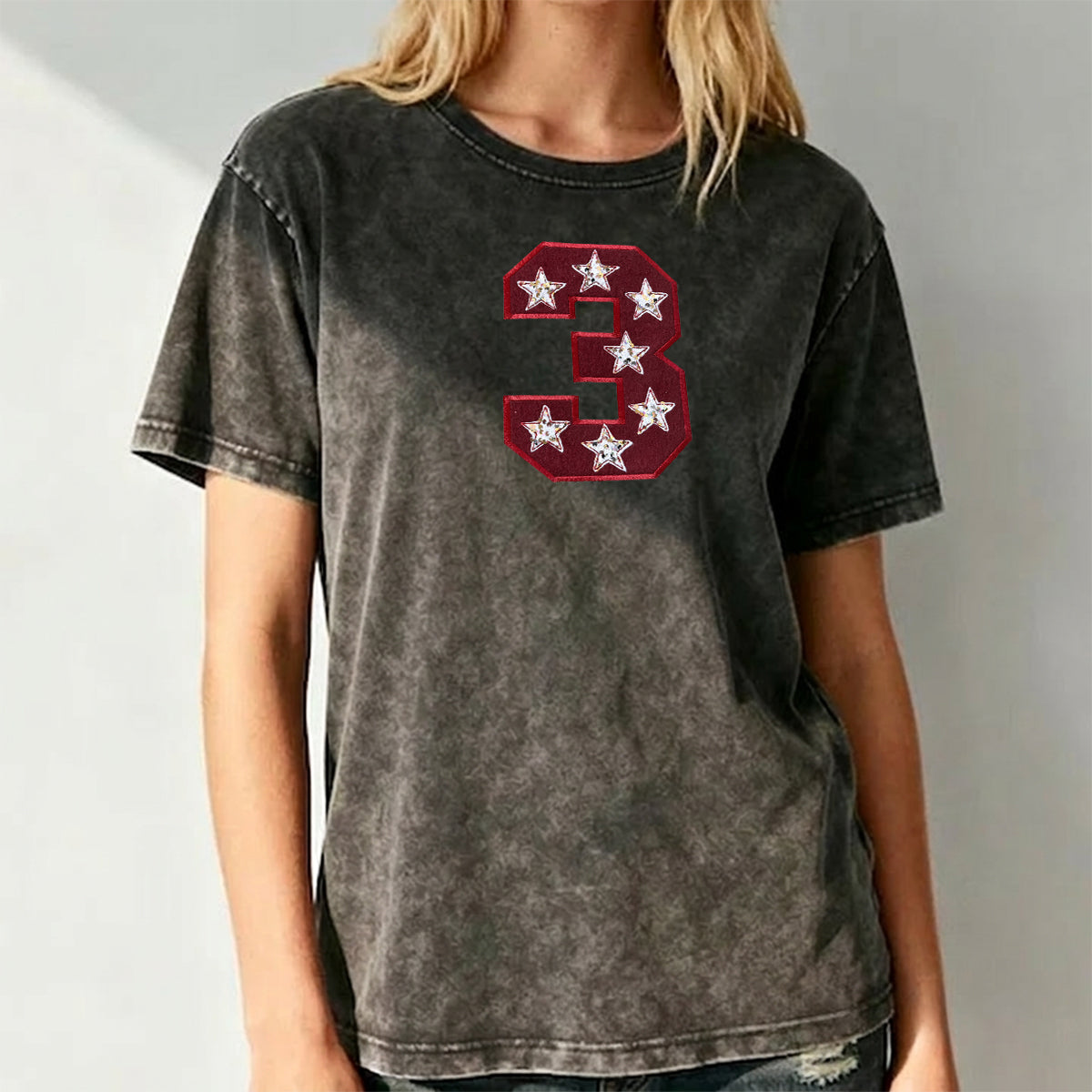 Custom Team Number with Stars Washed Sweatshirt Personalized Numbers