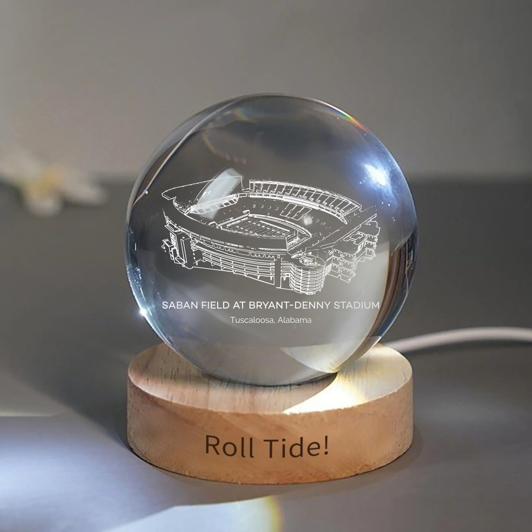 Saban Field at Bryant-Denny Stadium 3D Spherical Crystal Ball Lamp