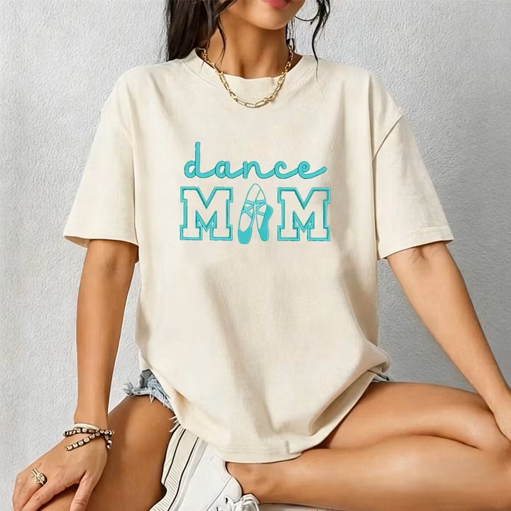 Dance Mom Embroidered Vintage Washed T-Shirt, Oversized Casual Dance Mom Tee