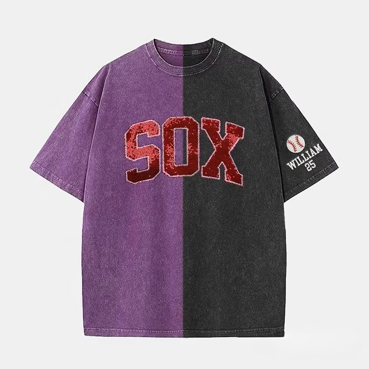 Custom Sequin Text Letter Two Tone Washed T-shirt-Best Gift For Sport Lovers