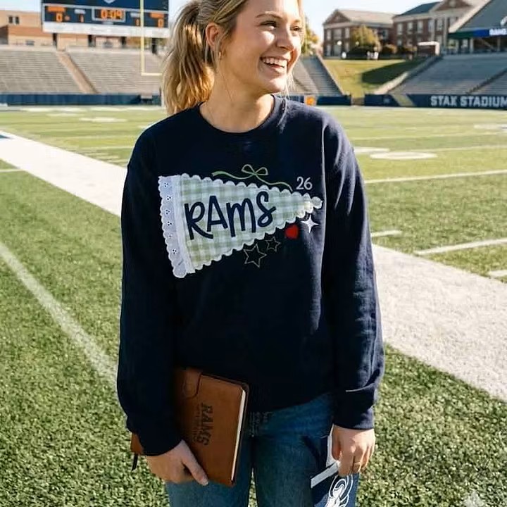 Custom Pennant Sweatshirt | Gingham Lace Applique Crewneck for Game Day Team Spirit