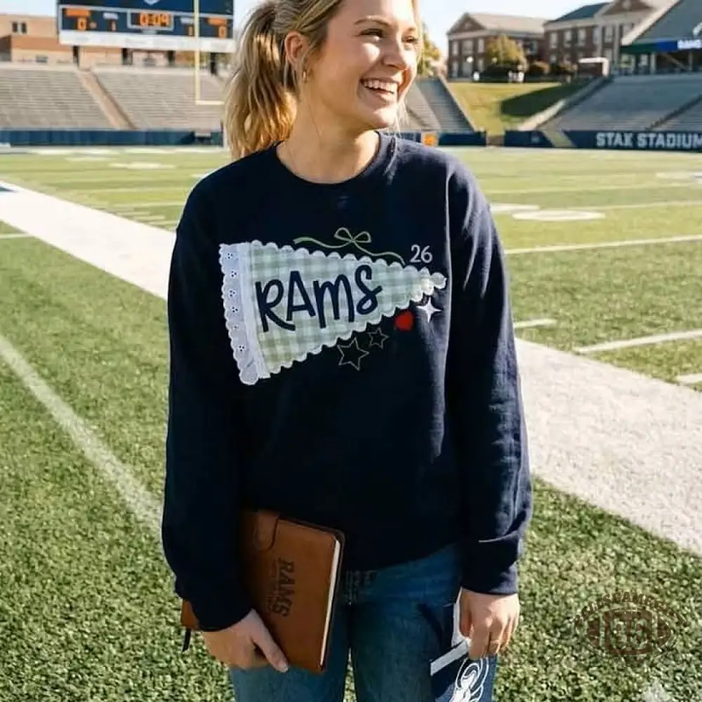 Custom Pennant Sweatshirt | Gingham Lace Applique Crewneck for Game Day Team Spirit