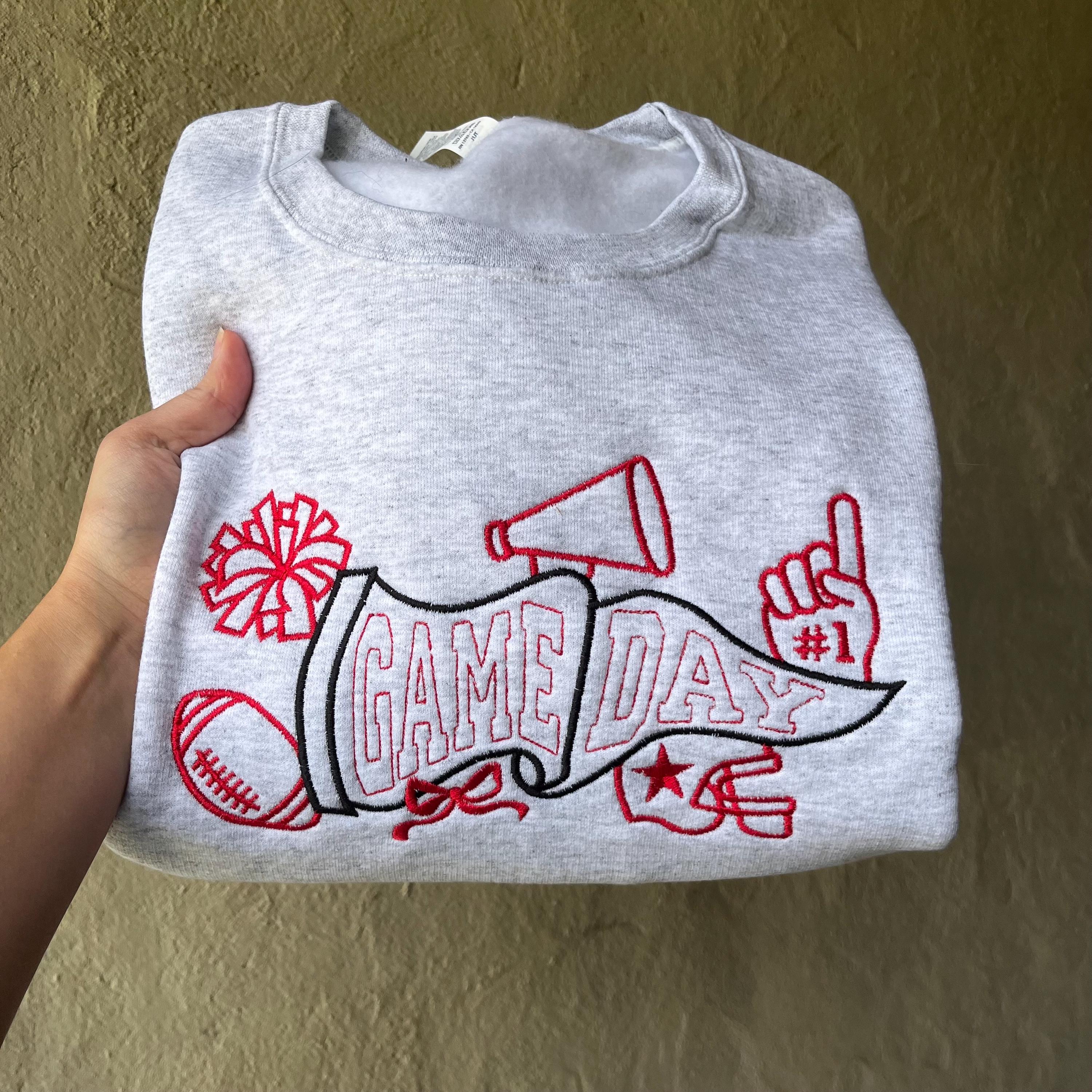 Custom Game Day Embroidered Sweatshirt | Football Pennant Crewneck for Team Spirit