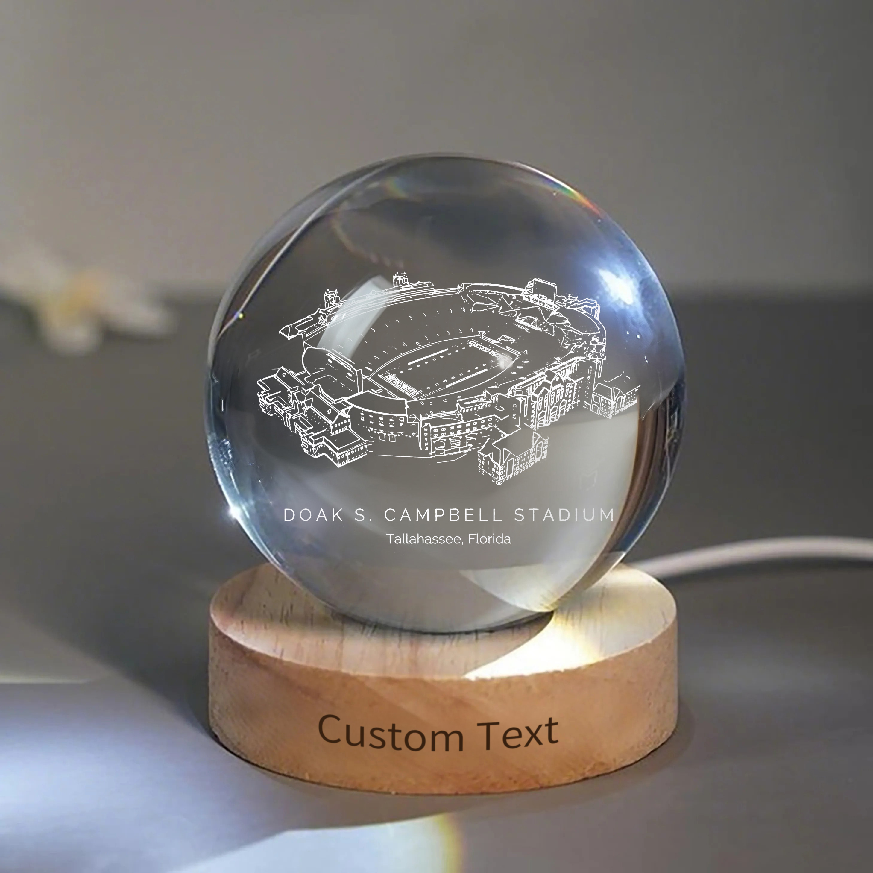 Doak Campbell Stadium 3D Spherical Crystal Ball Lamp