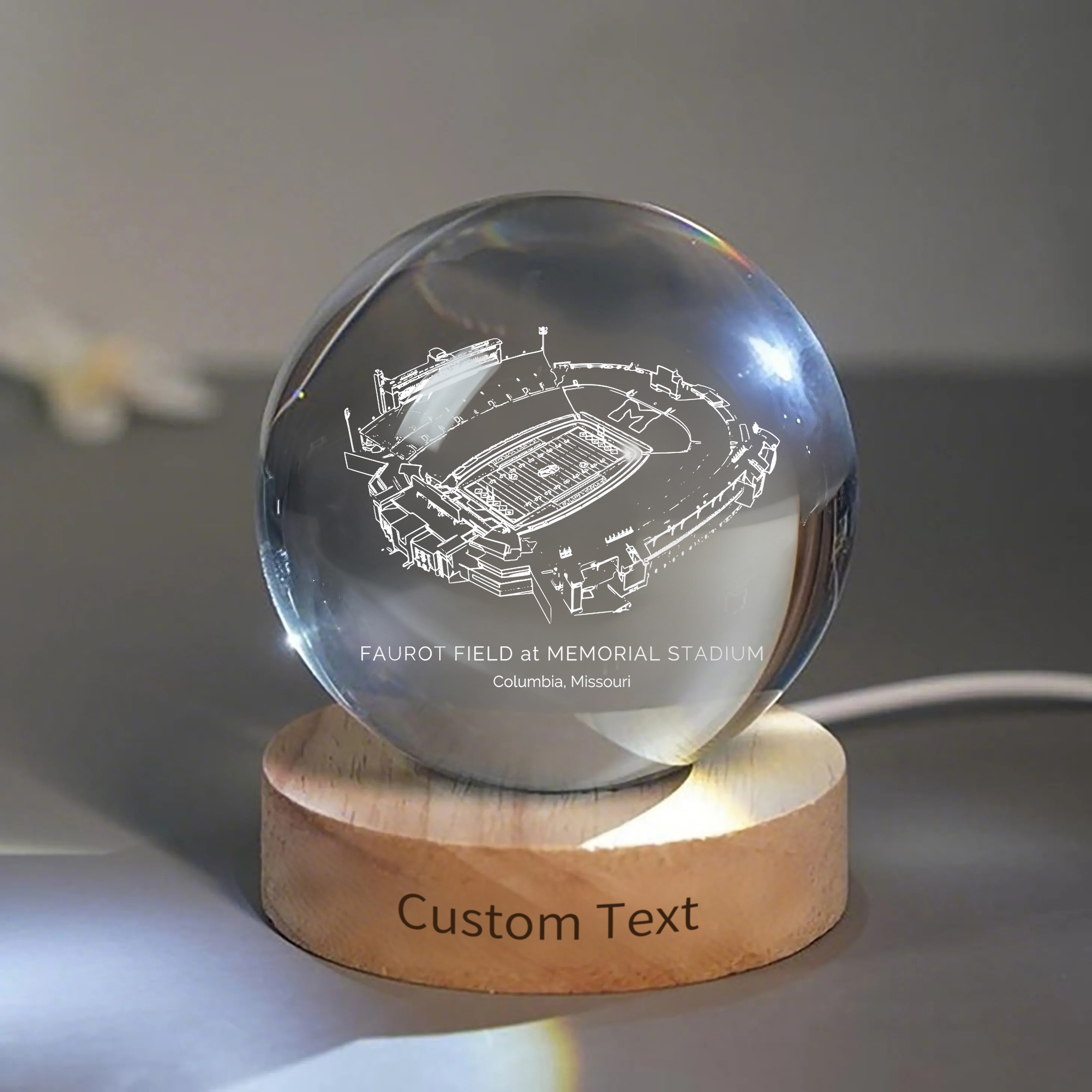 Faurot Field at Memorial Stadium 3D Spherical Crystal Ball Lamp