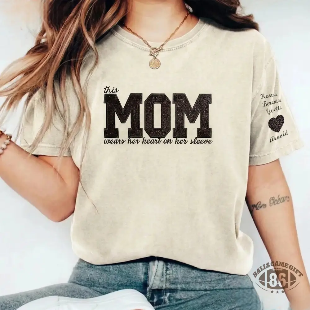 Custom Mama Glitter Embroidered Washed Sweatshirt with Kids' Names  Mother's Day Gift