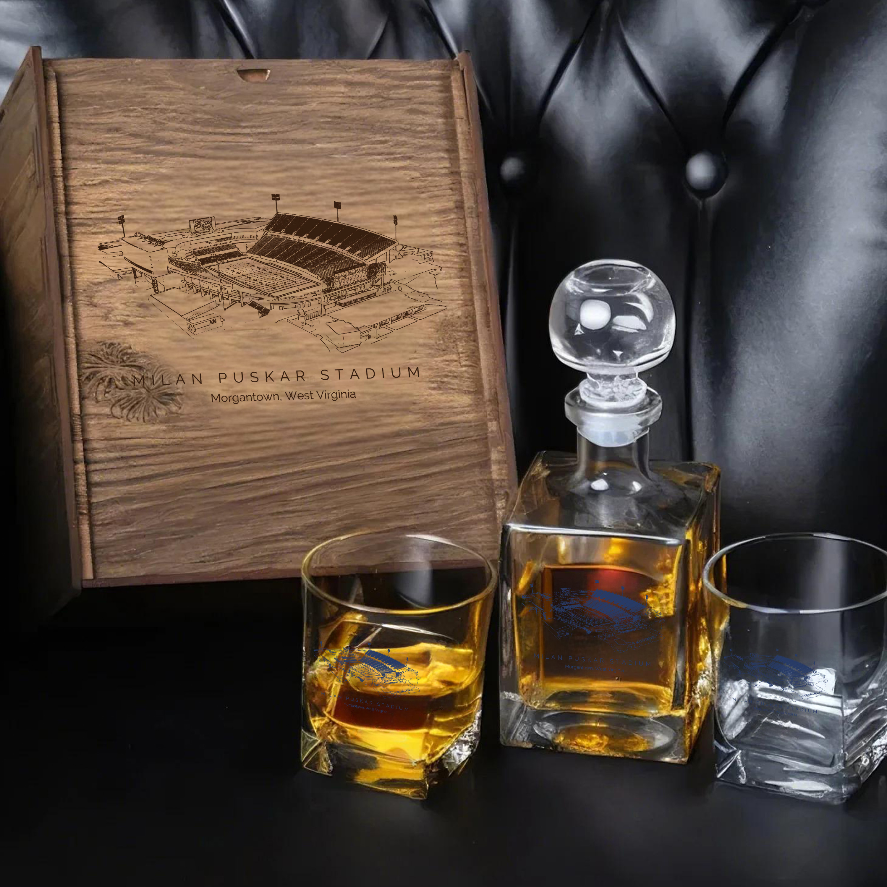 Milan Puskar Stadium - West Virginia Mountaineers Whiskey Set 