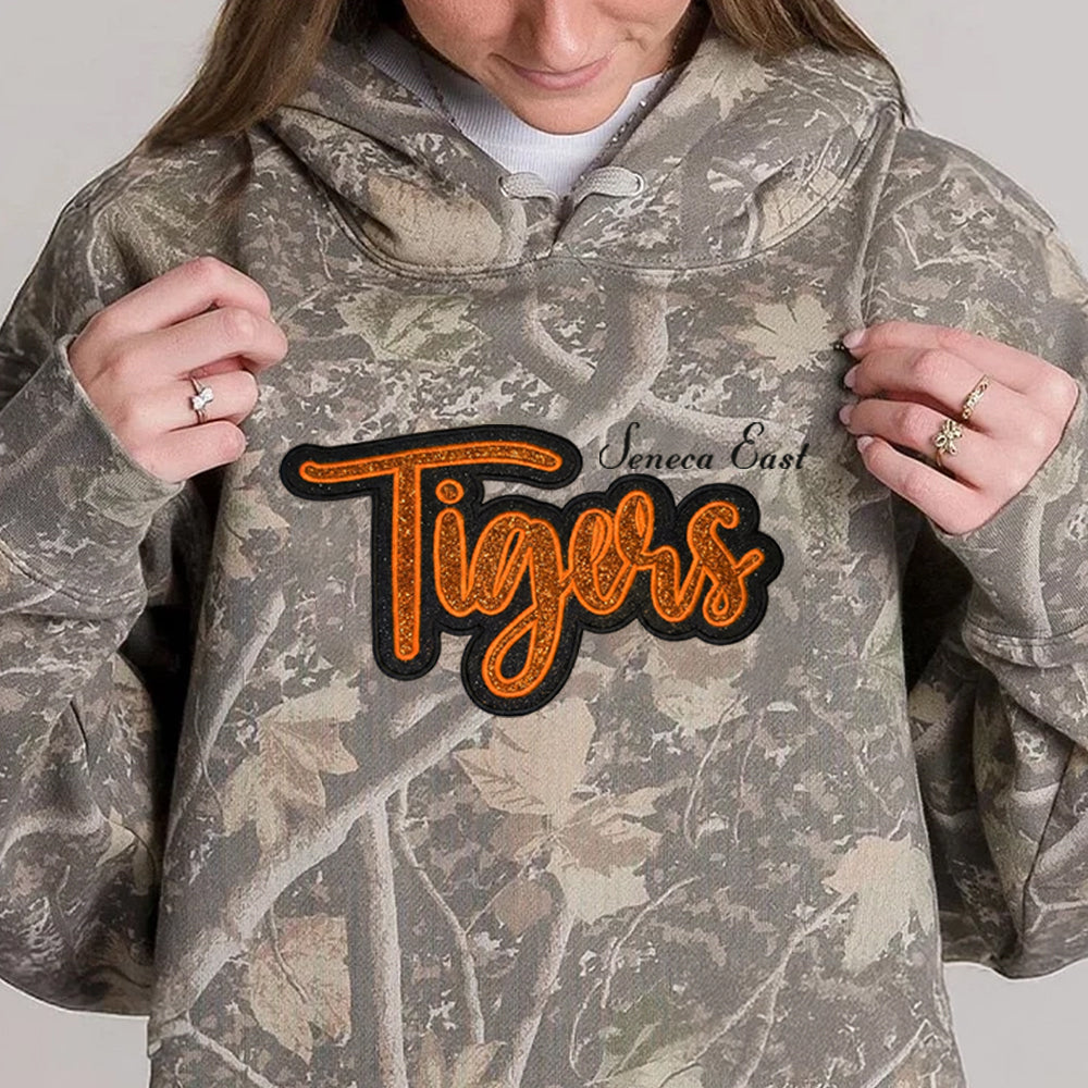 Custom Glitter Team Mascot Embroidered Camo Sweatshirt For Game Day Gifts for Sports Mom