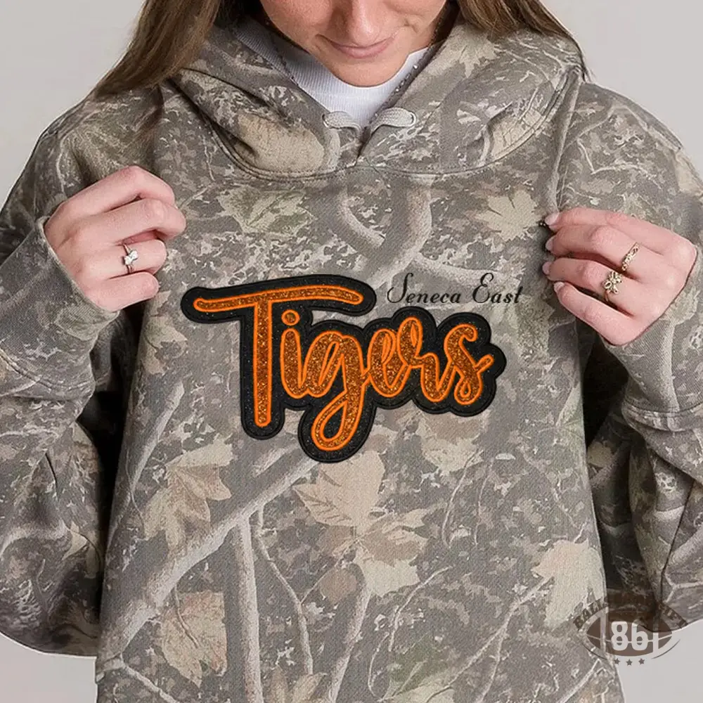 Custom Glitter Team Mascot Embroidered Camo Sweatshirt For Game Day Gifts for Sports Mom