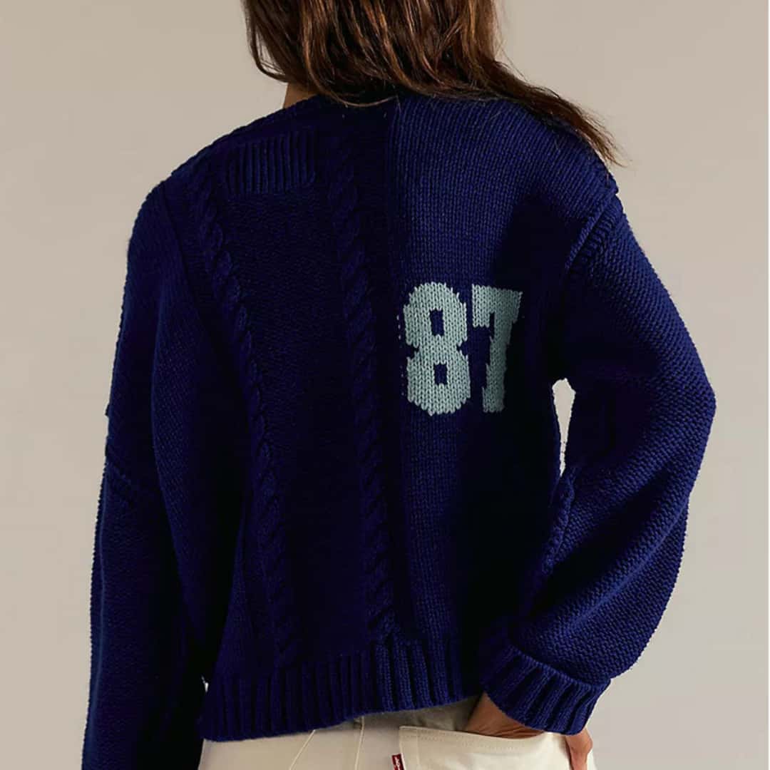 Custom Color-Block Number Knit Pullover Sweater – Relaxed Fit Long Sleeve