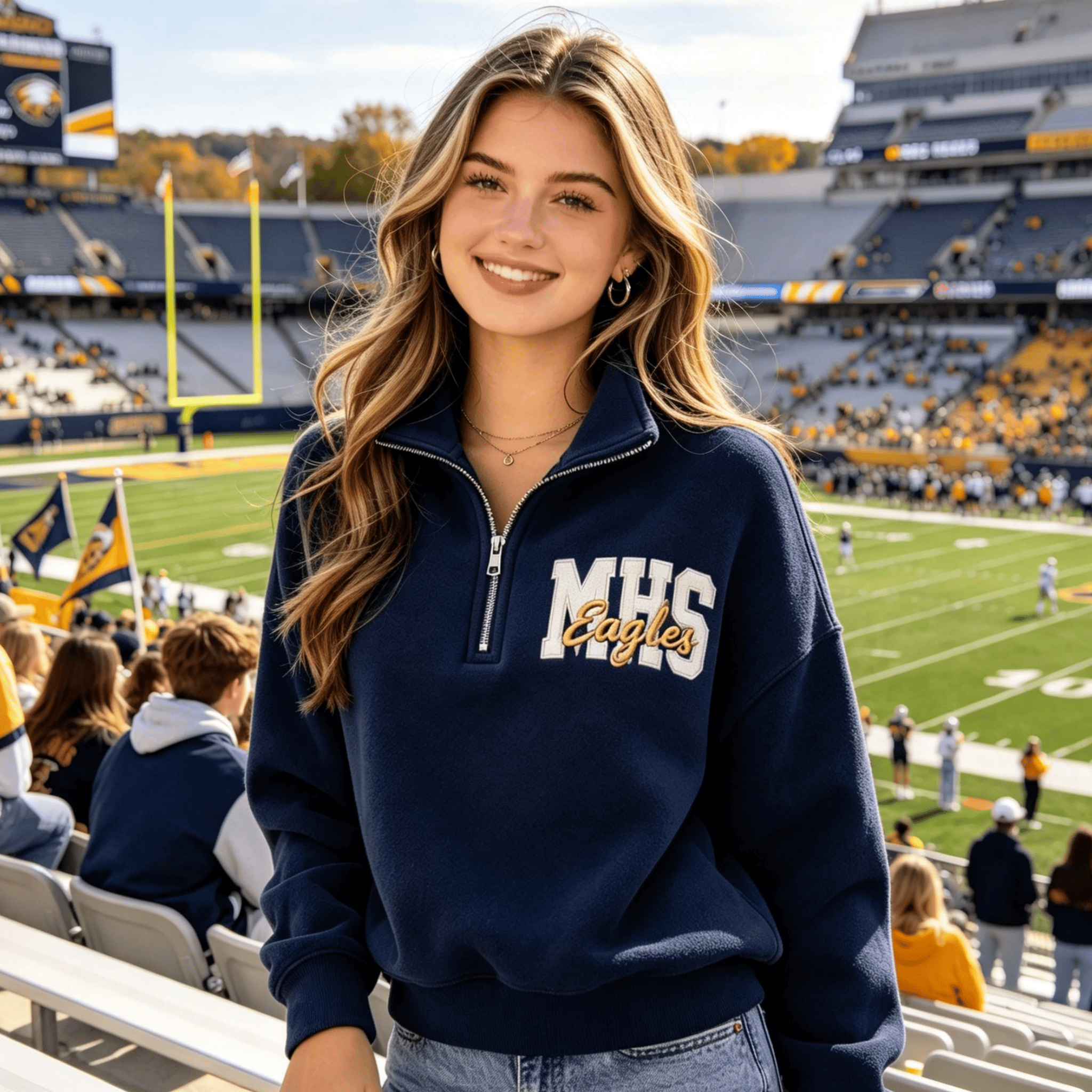 Personalized Embroidered Quarter Zip Sweatshirt | Custom High School Team Spirit Pullover