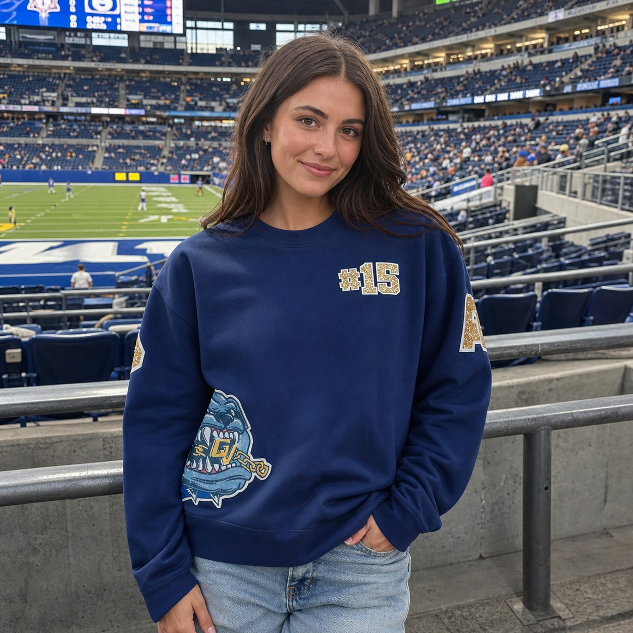 Custom Game Day Crewneck Sweatshirt, Vintage Back Print College Football Fan Pullover