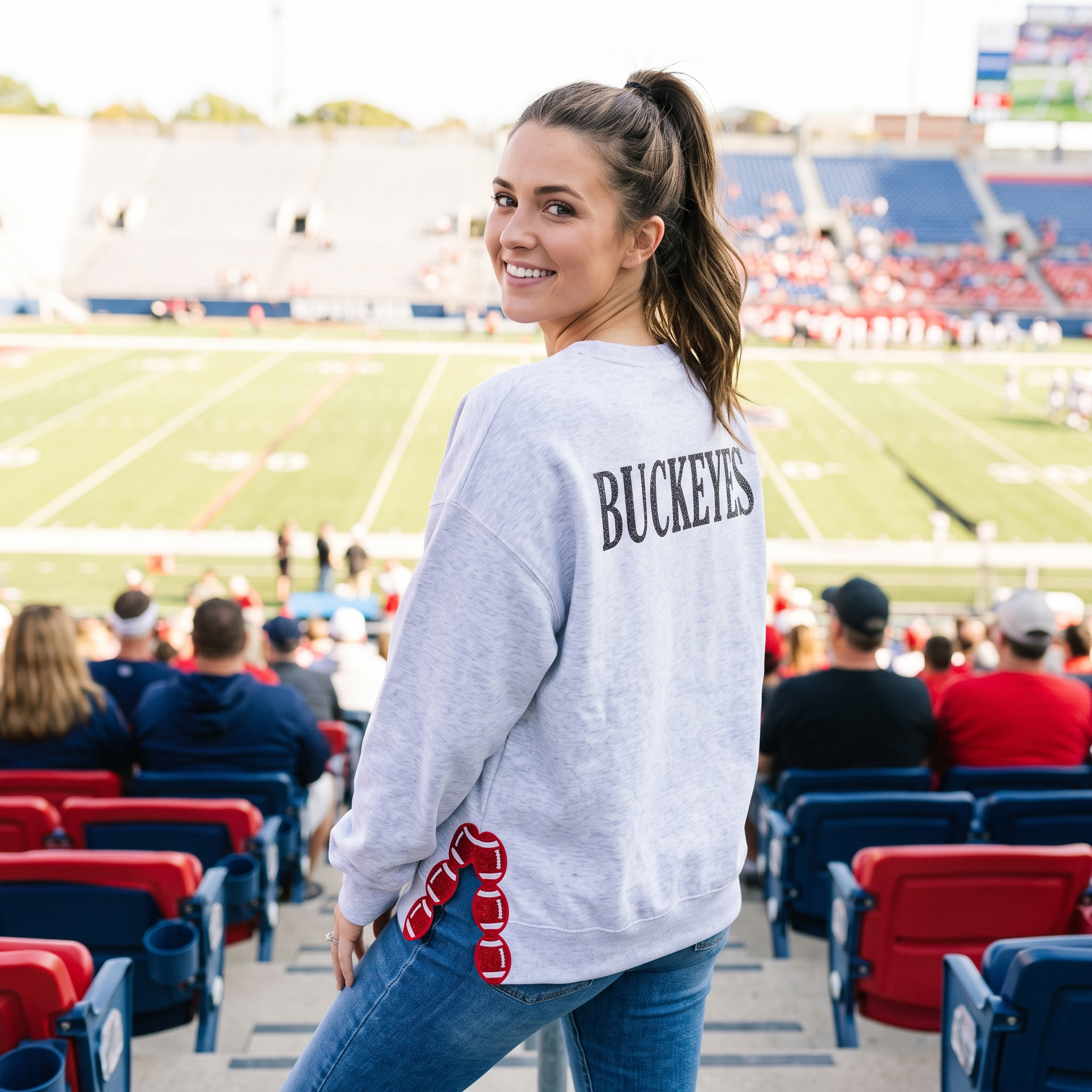 Oversized Ohio State Buckeyes Sweatshirt, Side Slit Tassel Design, Custom Football Game Day Crewneck