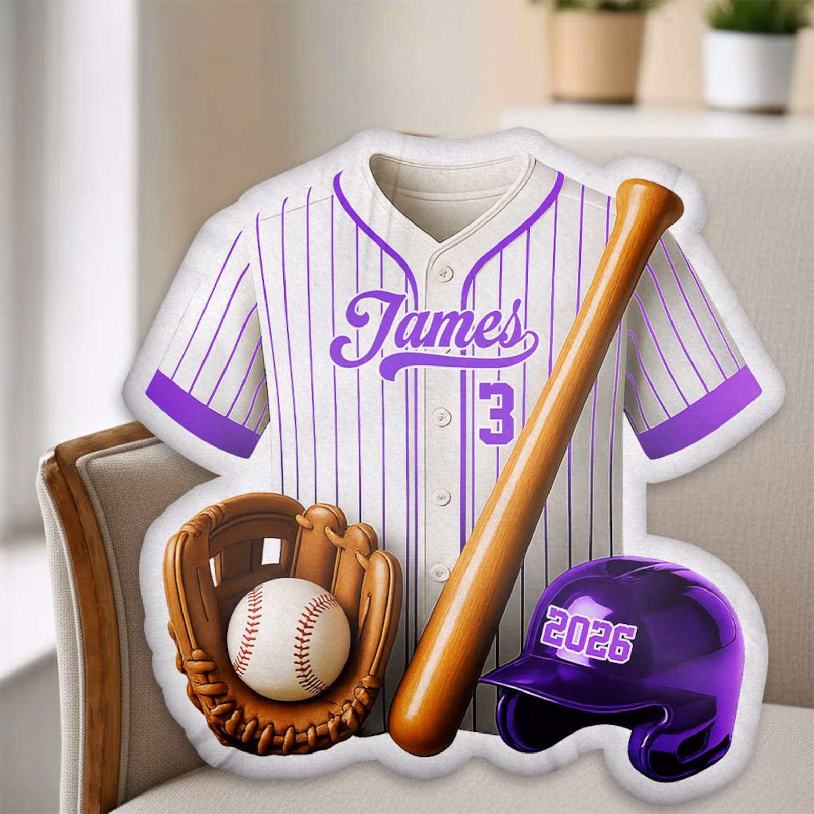 Custom Baseball Jersey Pillow – Personalized Name & Number Gift for Kids