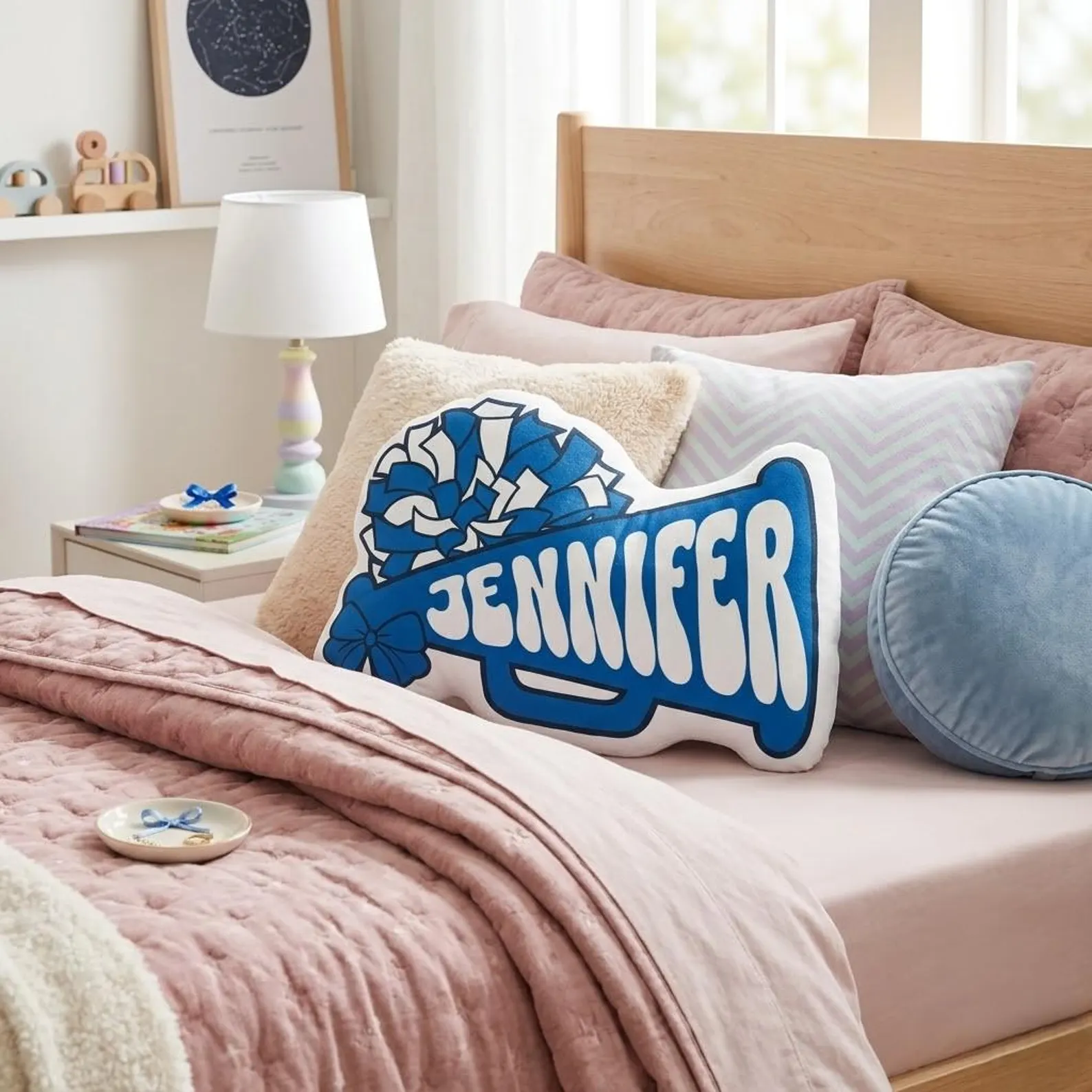 Personalized Cheerleader Megaphone Pillow – Custom Name Cheer Gift