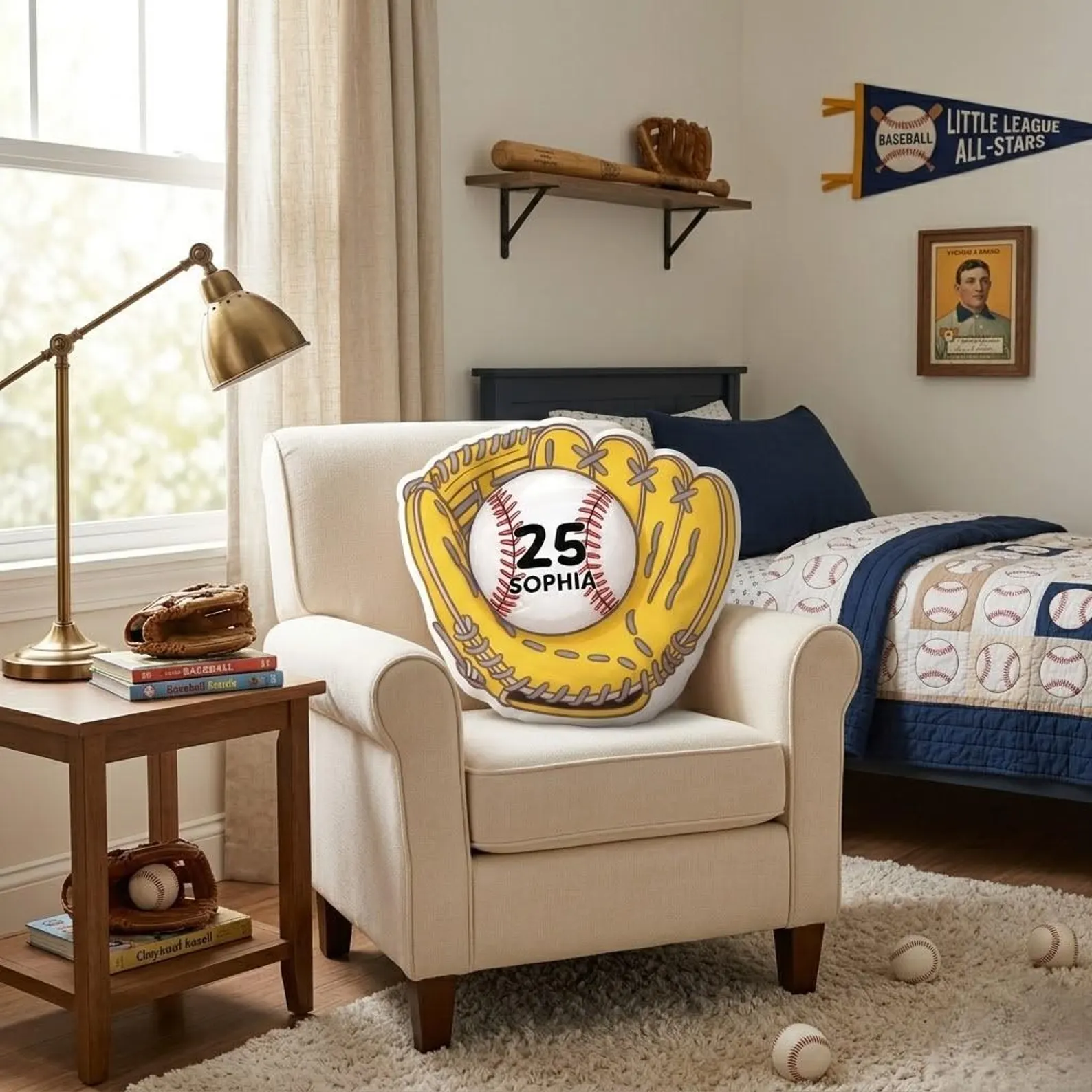 Personalized Baseball Glove Pillow Custom Name Number Softball Gift Kids Sports Cushion Athlete Room Decor