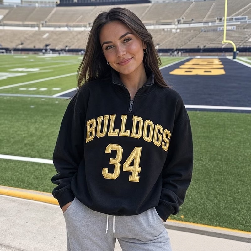 Custom Metallic Puff Print Quarter Zip Sweatshirt – Personalized Team Name & Number