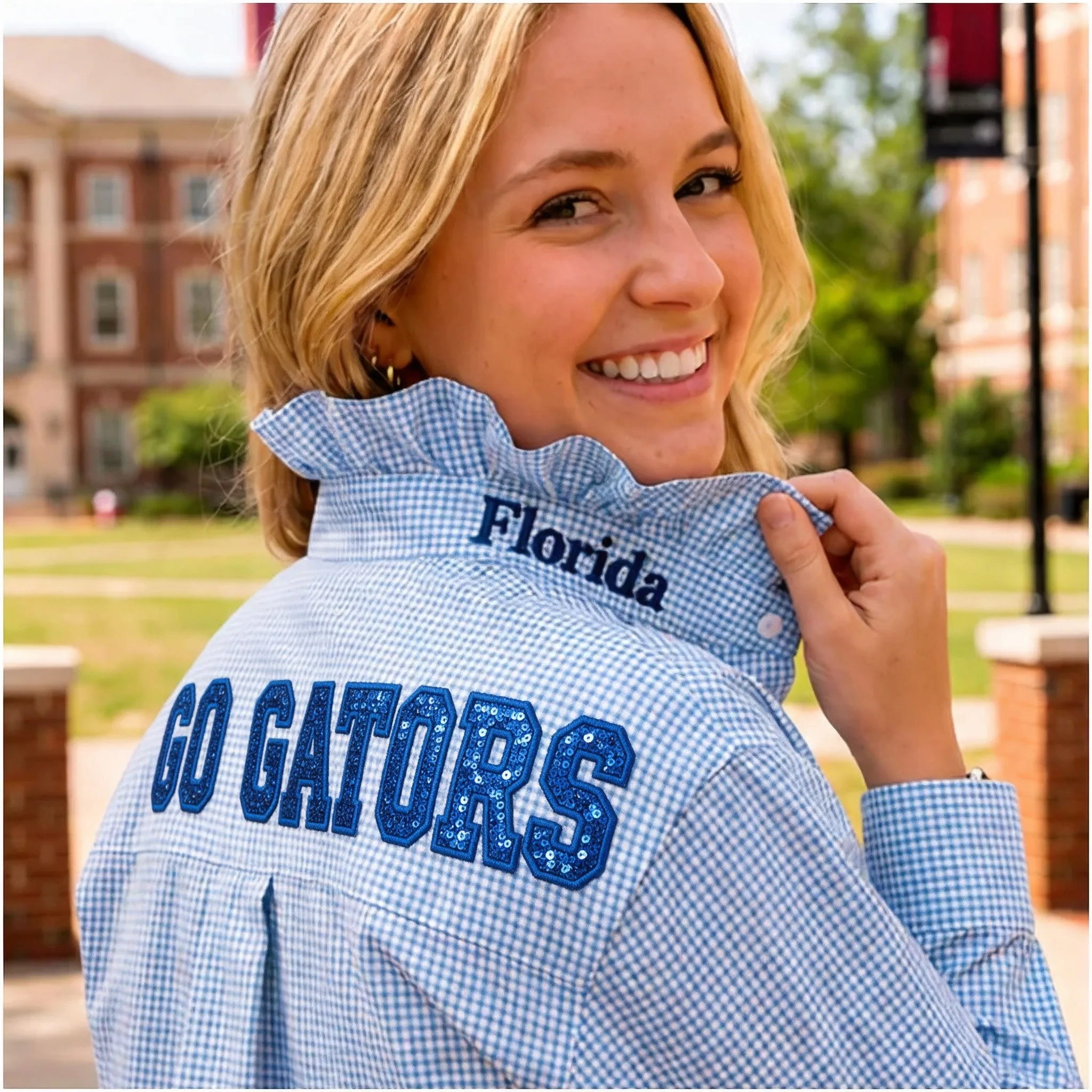 Custom Sequin Back Ruffle Collar Team Shirt with Personalized Text