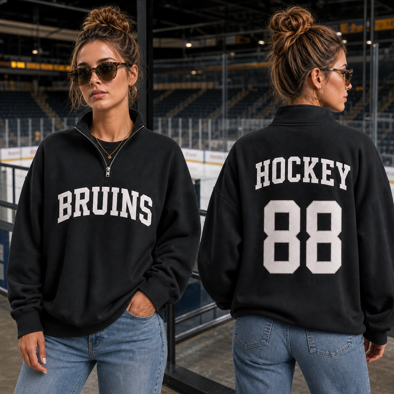 Vintage Hockey Team Quarter Zip Sweatshirt – Varsity Letter Game Day Pullover